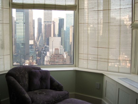 Custom Shades frame a view of New York